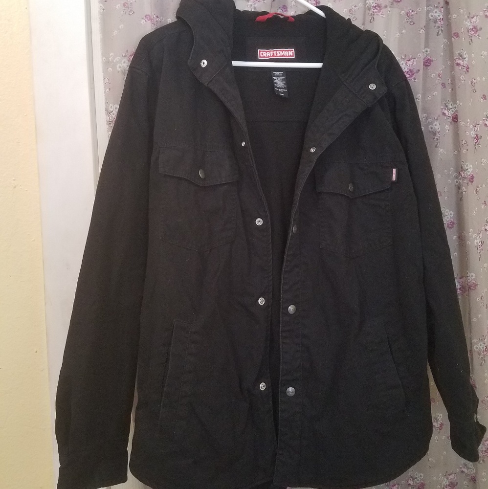 Men's black Denim Craftsman hooded work jacket- M